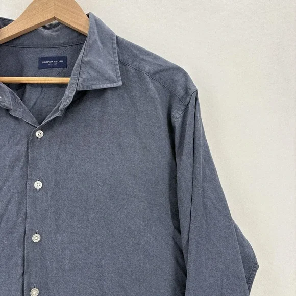 Proper Cloth Shirt Mens 3XL Blue Solid Long Sleeve Tencel Twill Button Up Casual - Picture 2 of 14